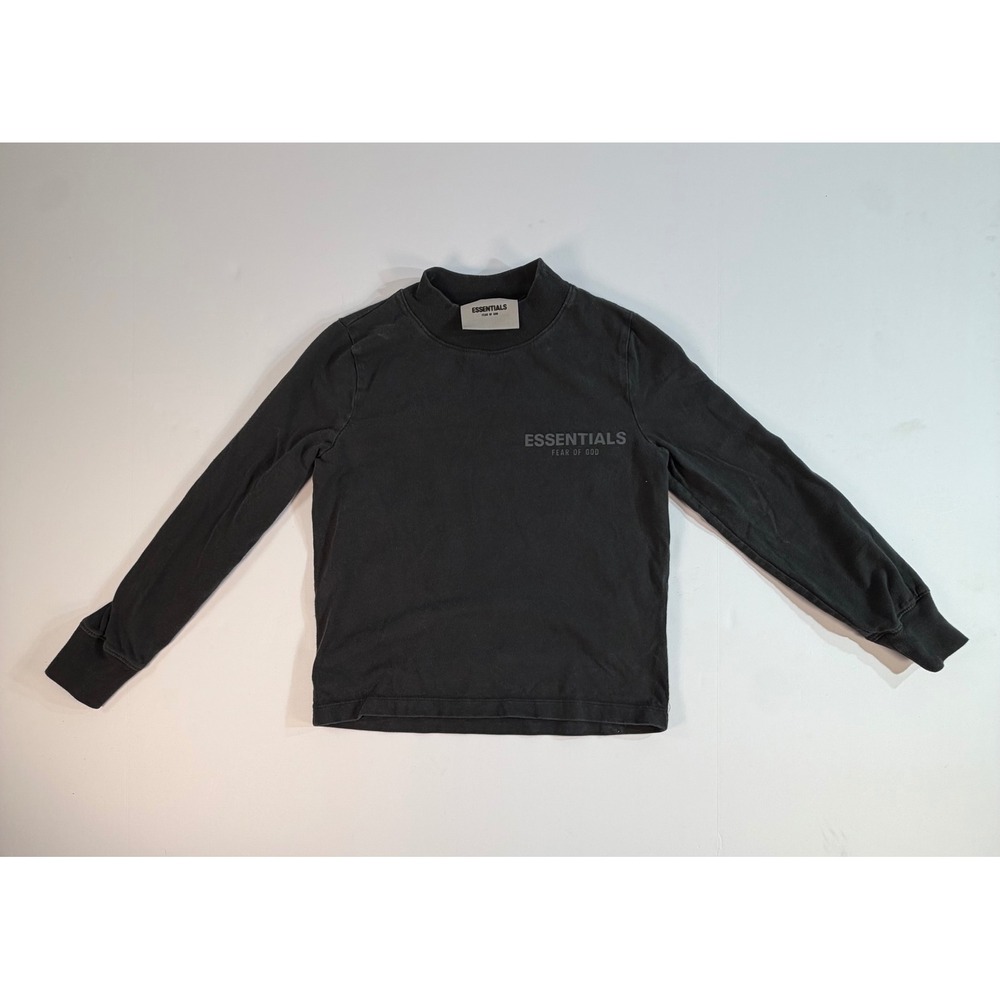 Fear of God Essentials Kids Mock Neck Long Sleeve T-Shirt Black Size XS 4/5